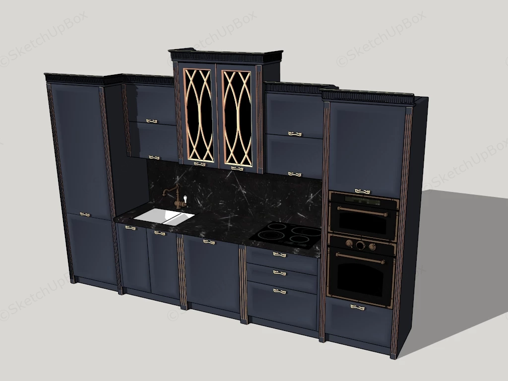 Neo Classical Linear Kitchen Cabinetry Layout sketchup model preview - SketchupBox