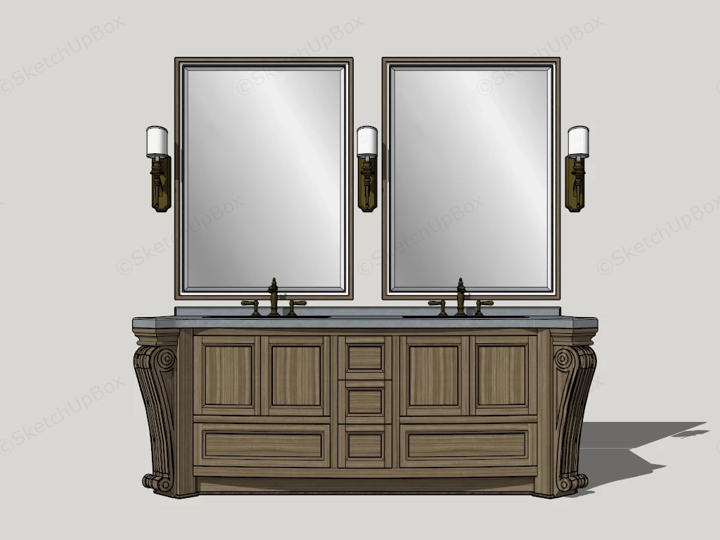 Double Sink Bathroom Vanity Set sketchup model preview - SketchupBox