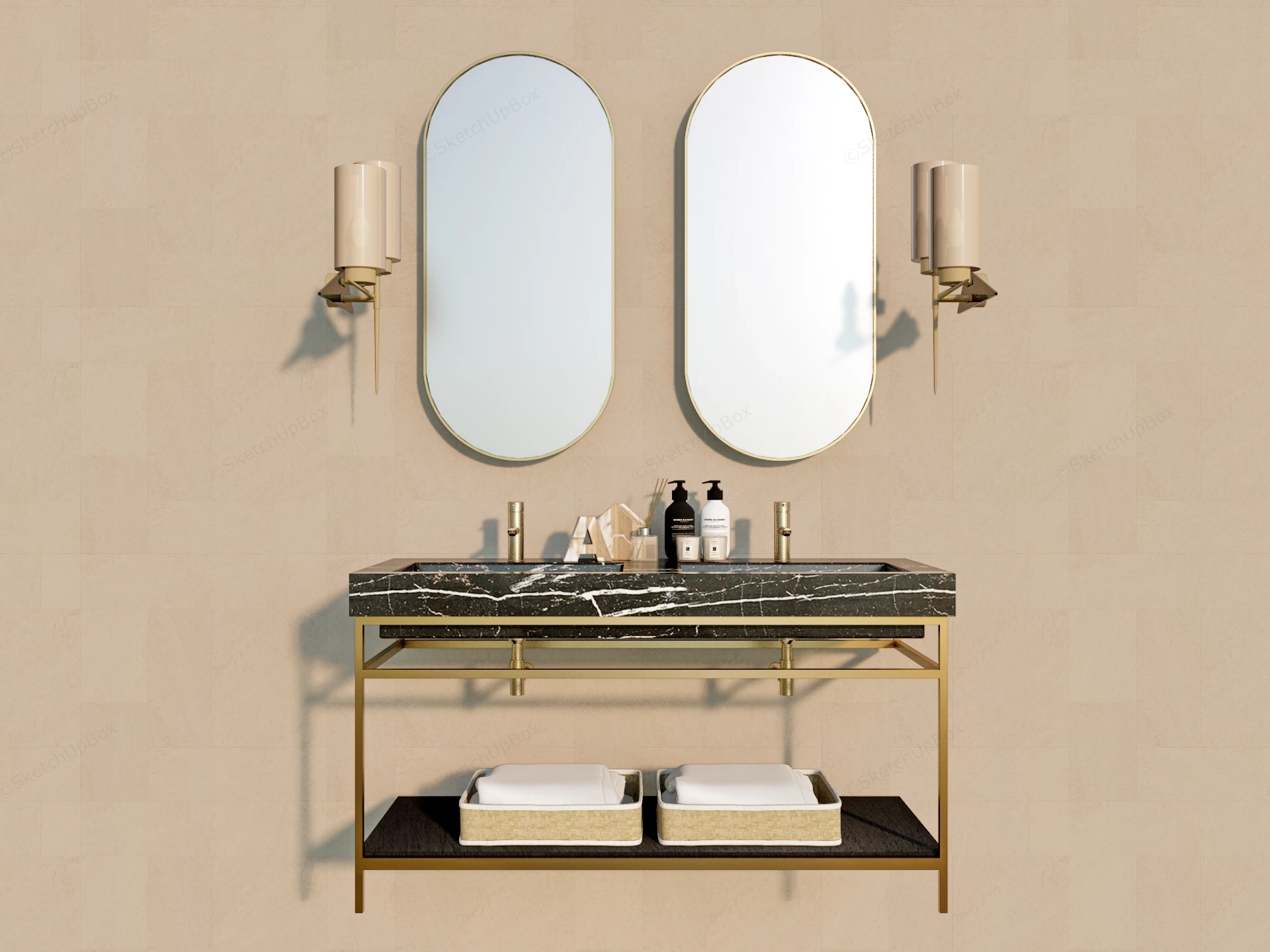 Modern Luxury Double Sink Bathroom Vanity Set sketchup model preview - SketchupBox