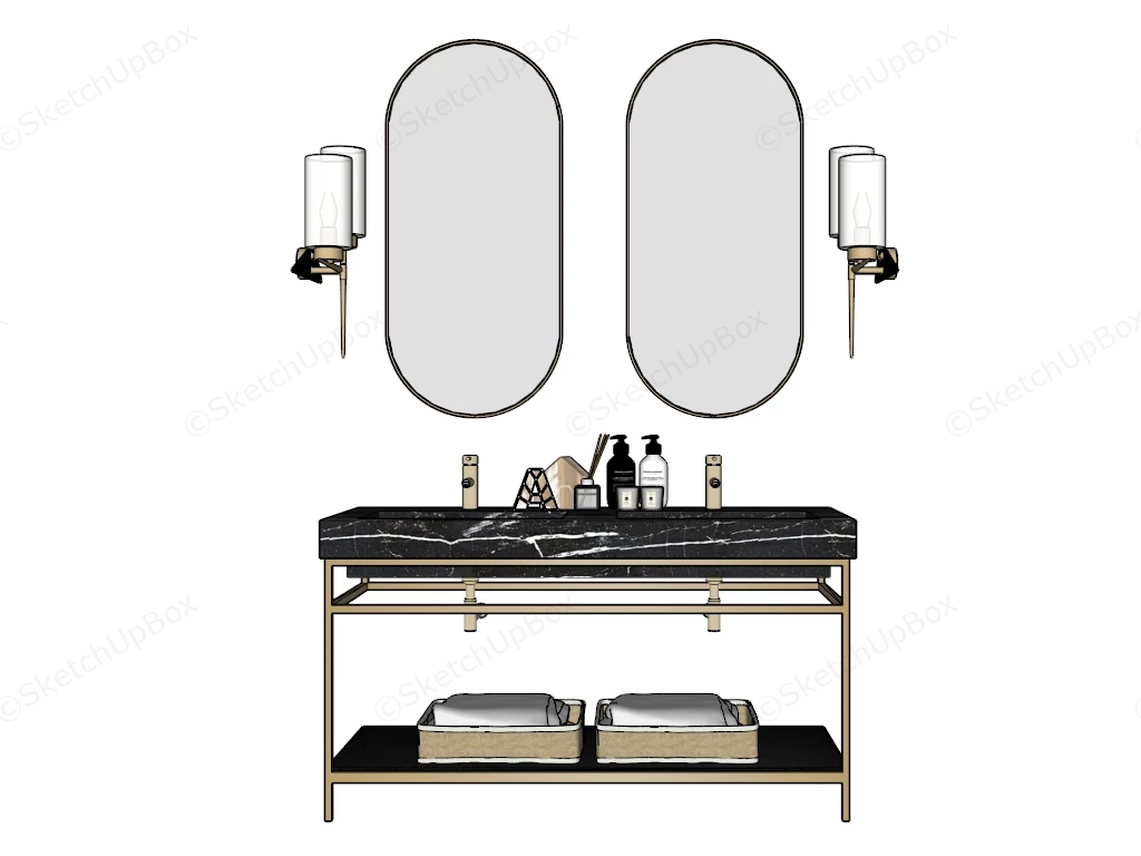 Modern Luxury Double Sink Bathroom Vanity Set sketchup model preview - SketchupBox