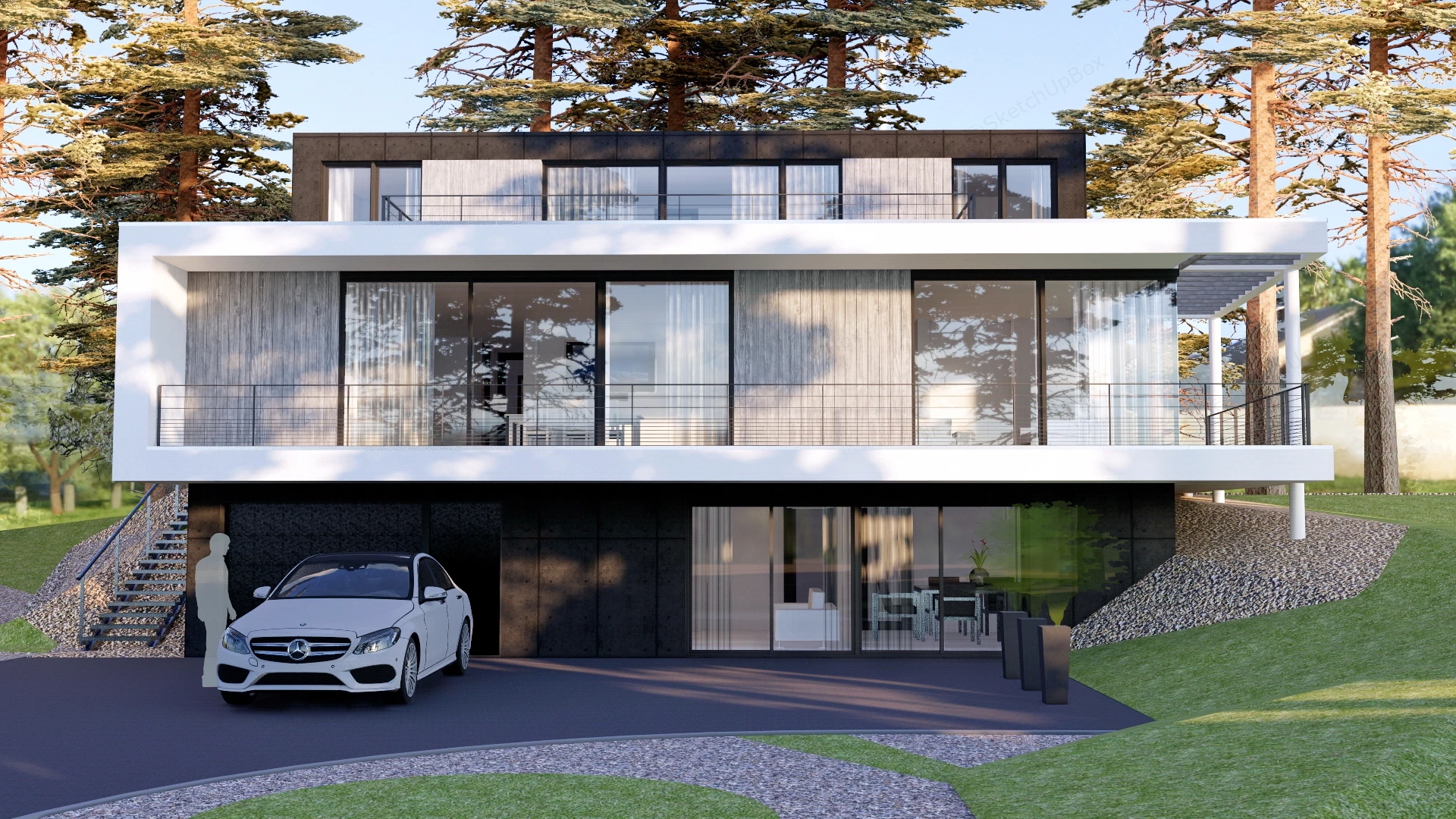 Modern Multi Level Residence sketchup model preview - SketchupBox