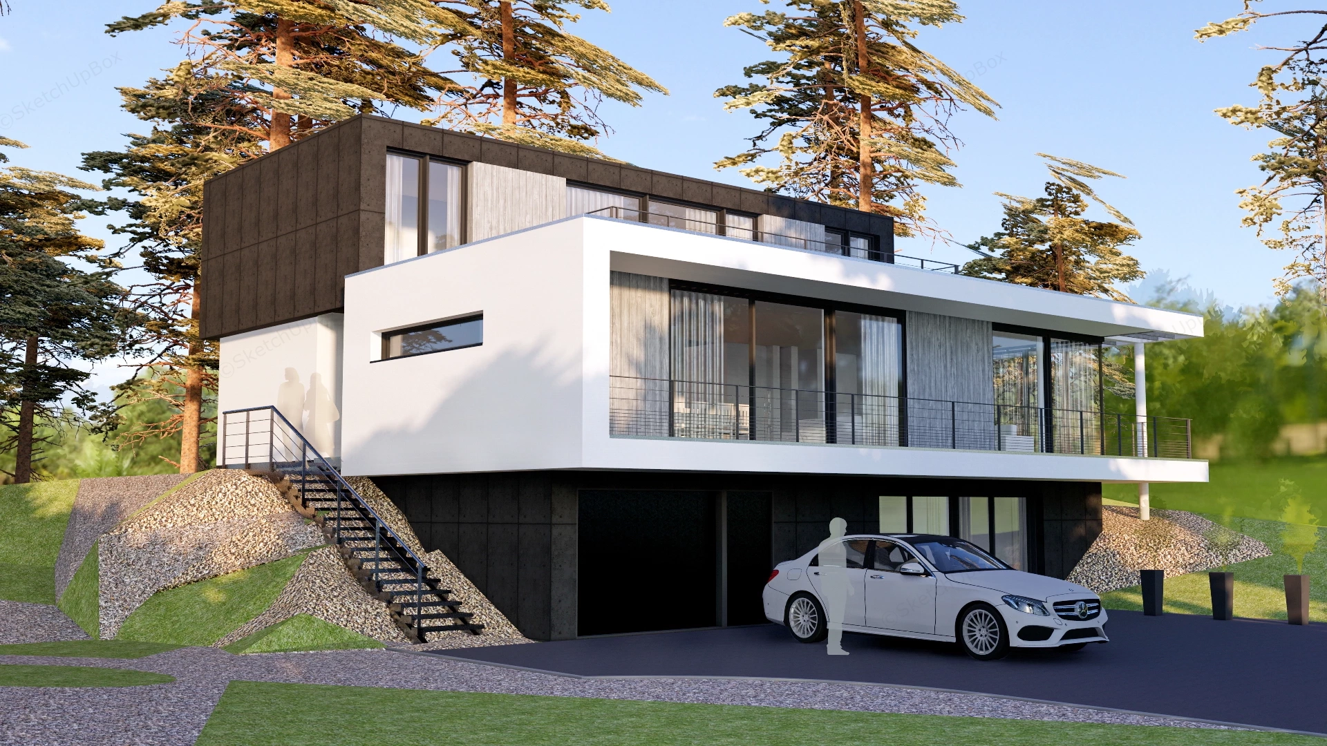 Modern Multi Level Residence sketchup model preview - SketchupBox