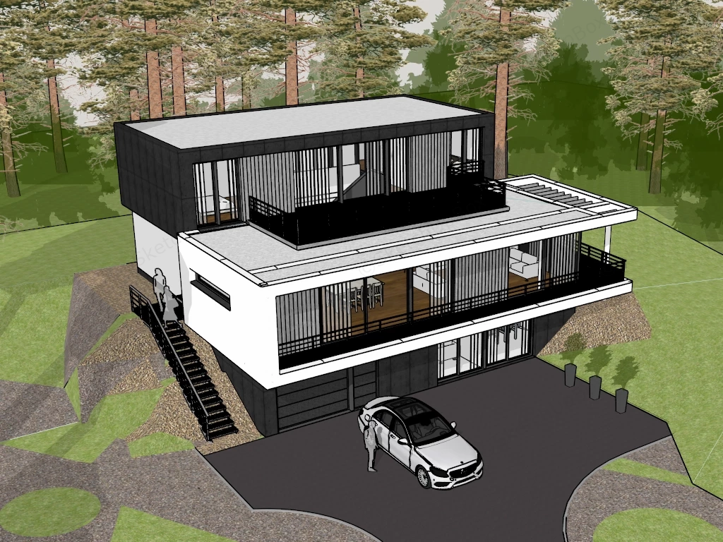 Modern Multi Level Residence sketchup model preview - SketchupBox