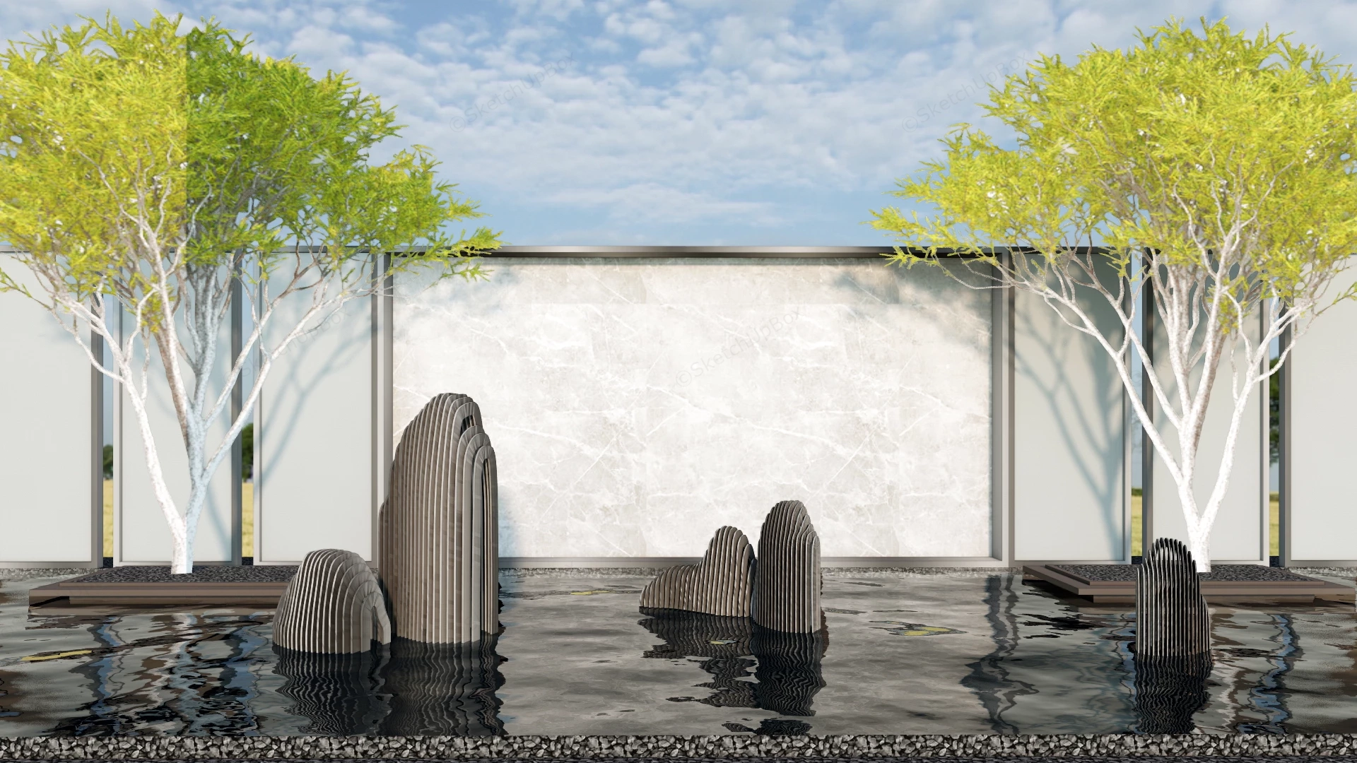 Contemporary Landscape Water Feature sketchup model preview - SketchupBox
