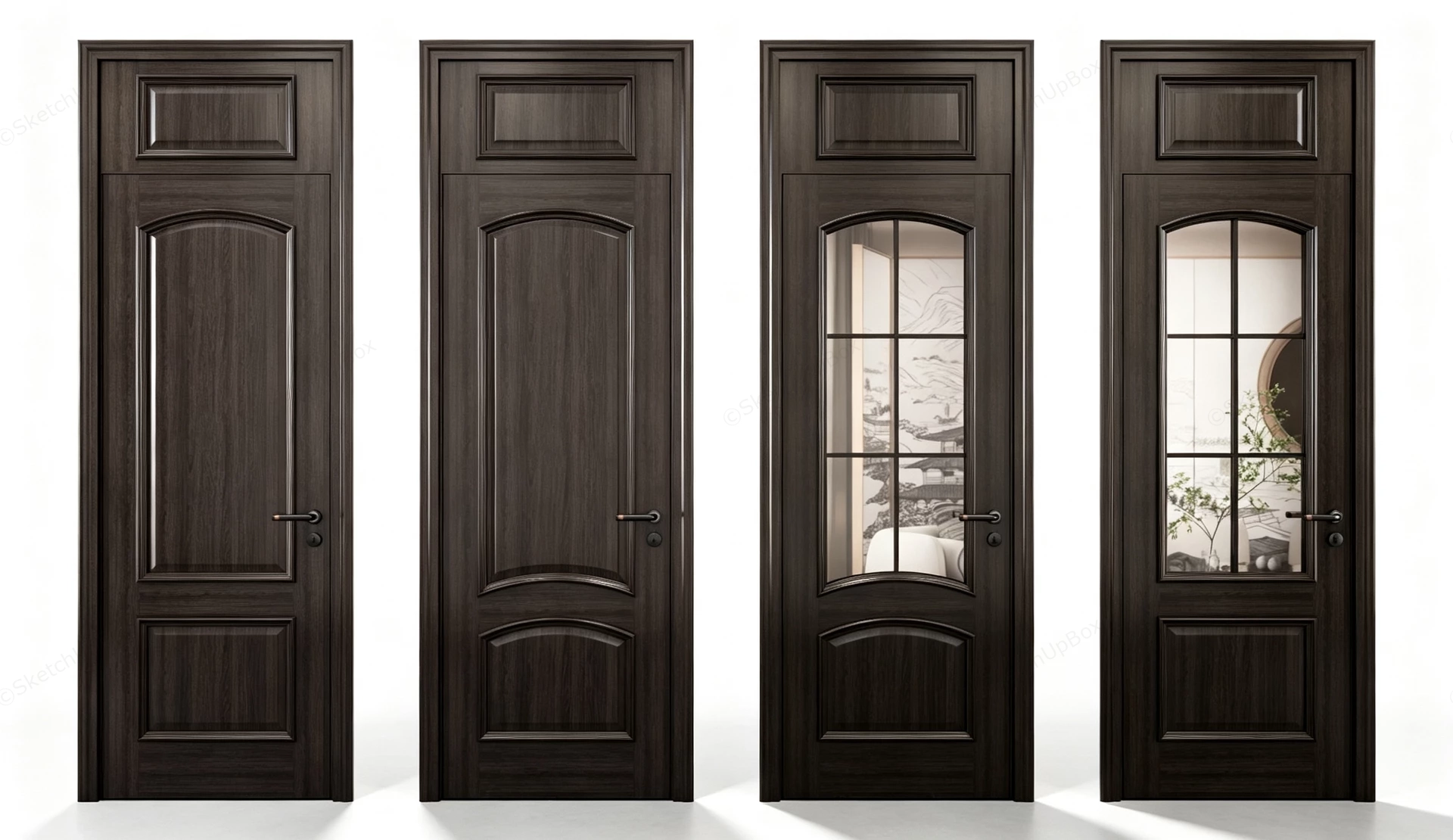 Elegant Dark Wood Interior Doors sketchup model preview - SketchupBox