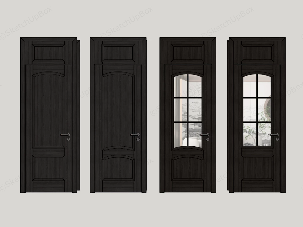 Elegant Dark Wood Interior Doors sketchup model preview - SketchupBox