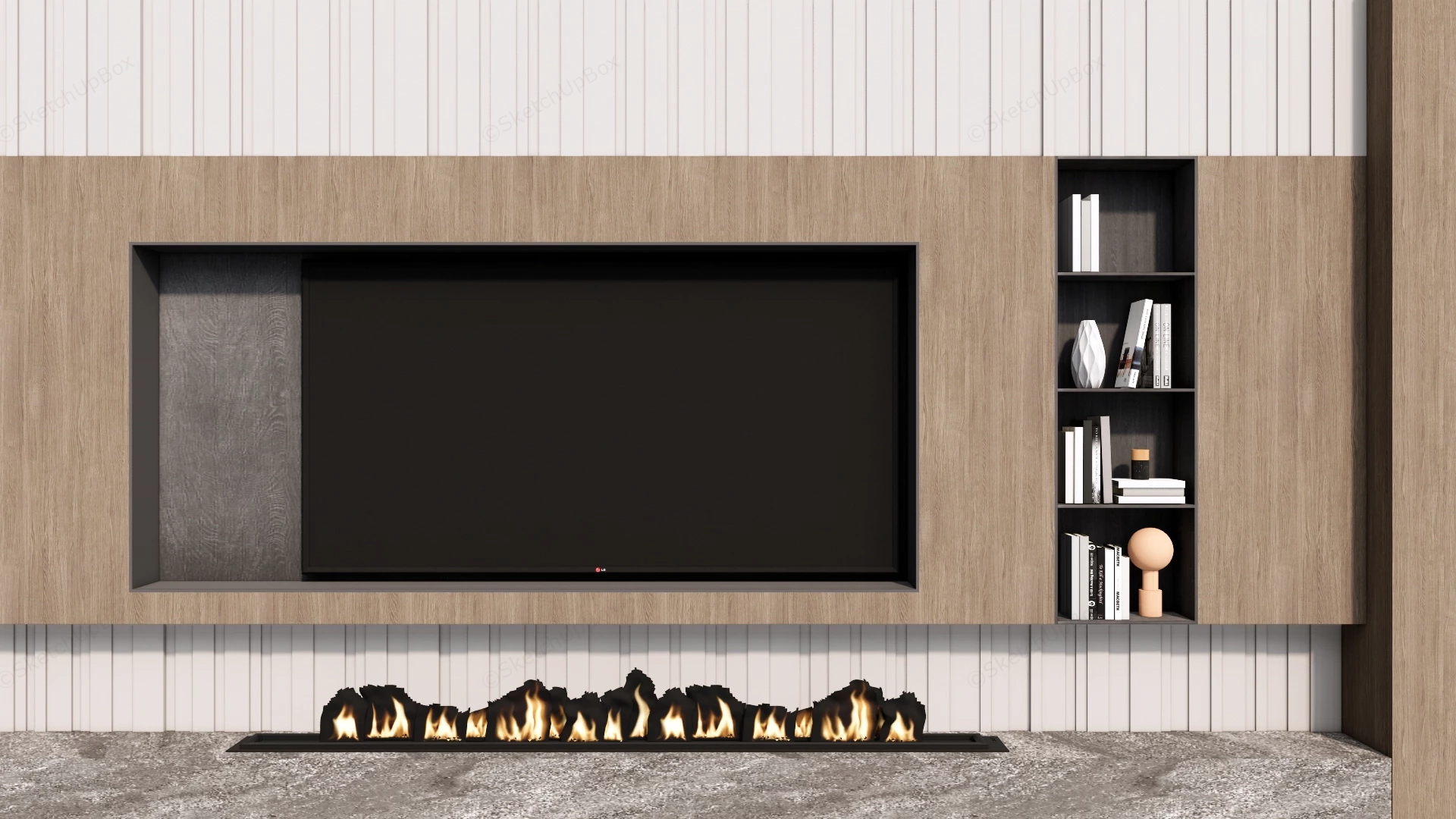 Modern Minimalist Media Feature Wall sketchup model preview - SketchupBox