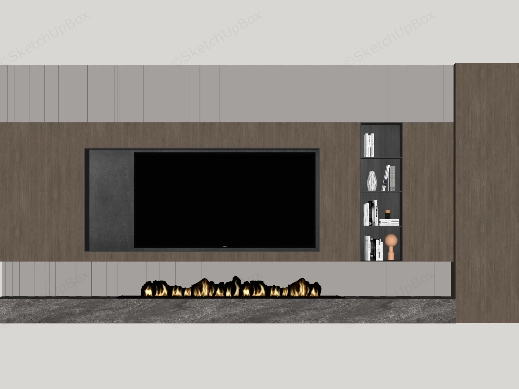 Modern Minimalist Media Feature Wall sketchup model preview - SketchupBox