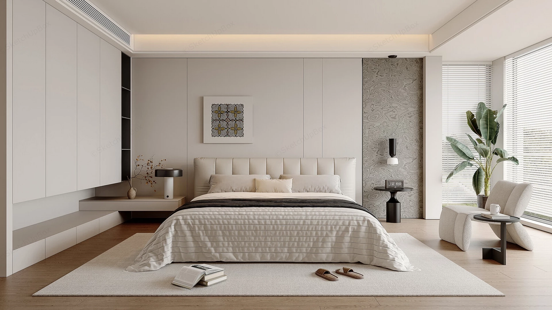 Luxury Modern Master Bedroom sketchup model preview - SketchupBox