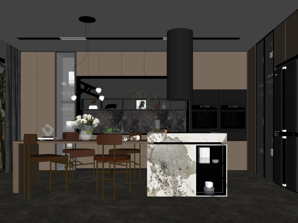 High End Luxury Kitchen With Island sketchup model preview - SketchupBox