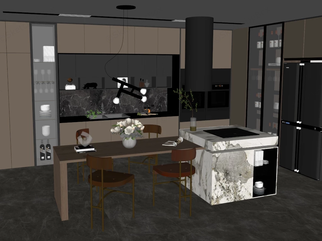 High End Luxury Kitchen With Island sketchup model preview - SketchupBox