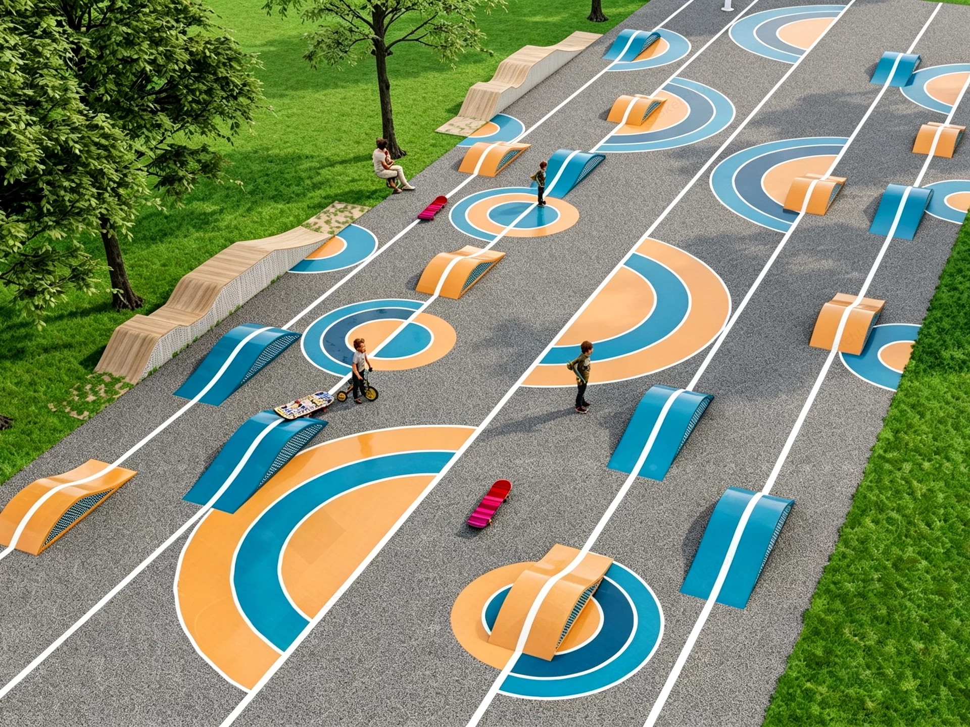 Colorful Outdoor Skate Park Pump Track sketchup model preview - SketchupBox