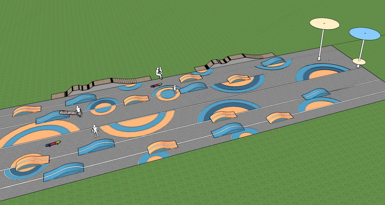 Colorful Outdoor Skate Park Pump Track sketchup model preview - SketchupBox