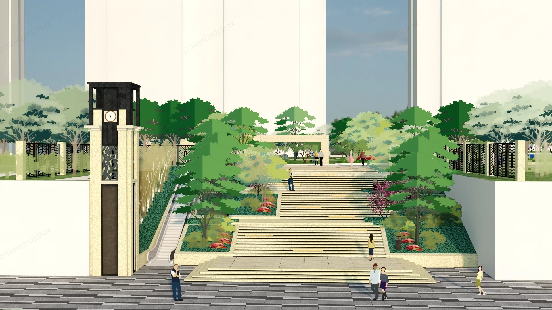 Residential Neighborhood Landscaped Park sketchup model preview - SketchupBox