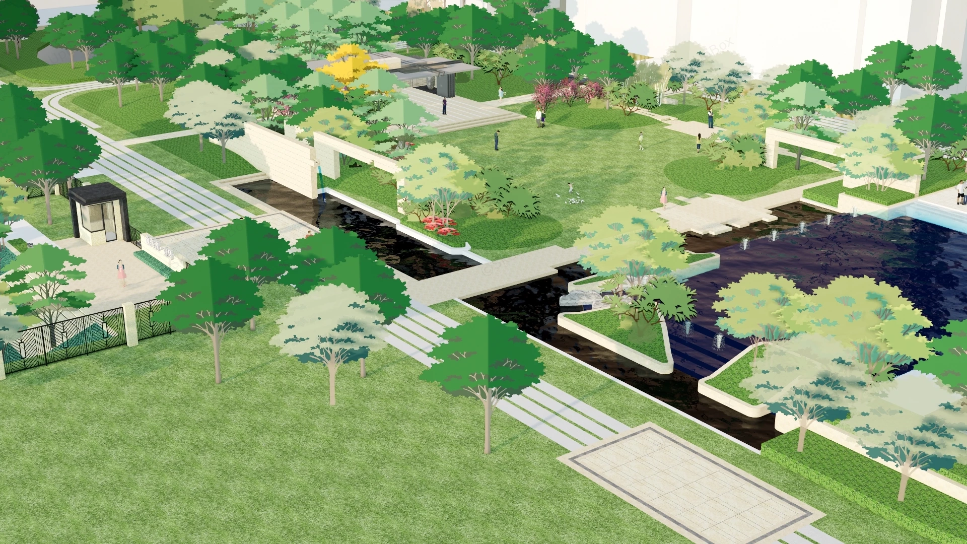 Residential Neighborhood Landscaped Park sketchup model preview - SketchupBox