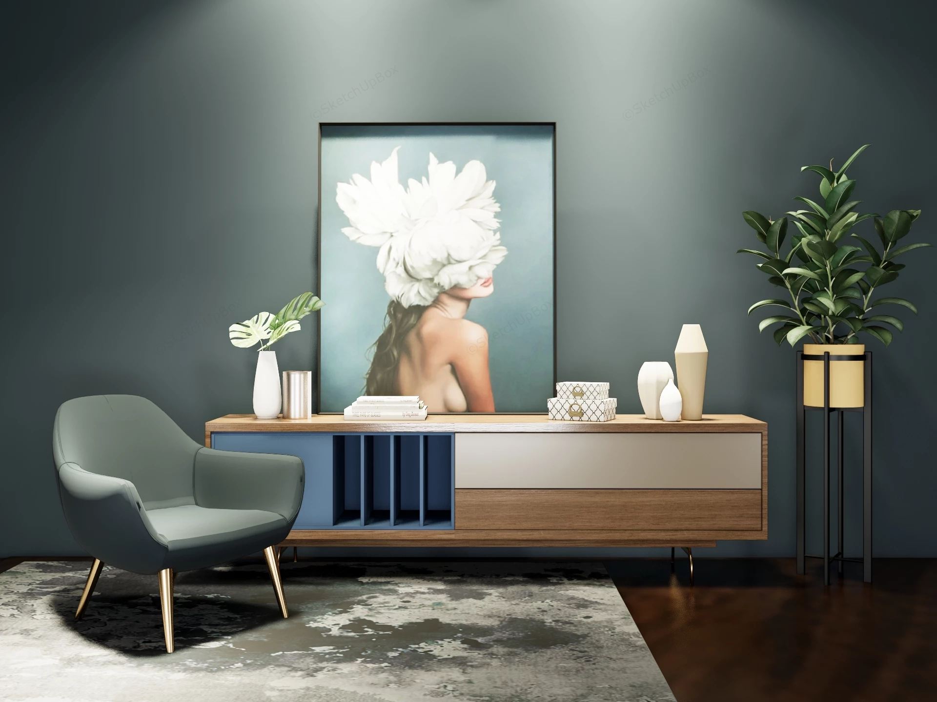 Mid Century Modern Living Room Corner sketchup model preview - SketchupBox