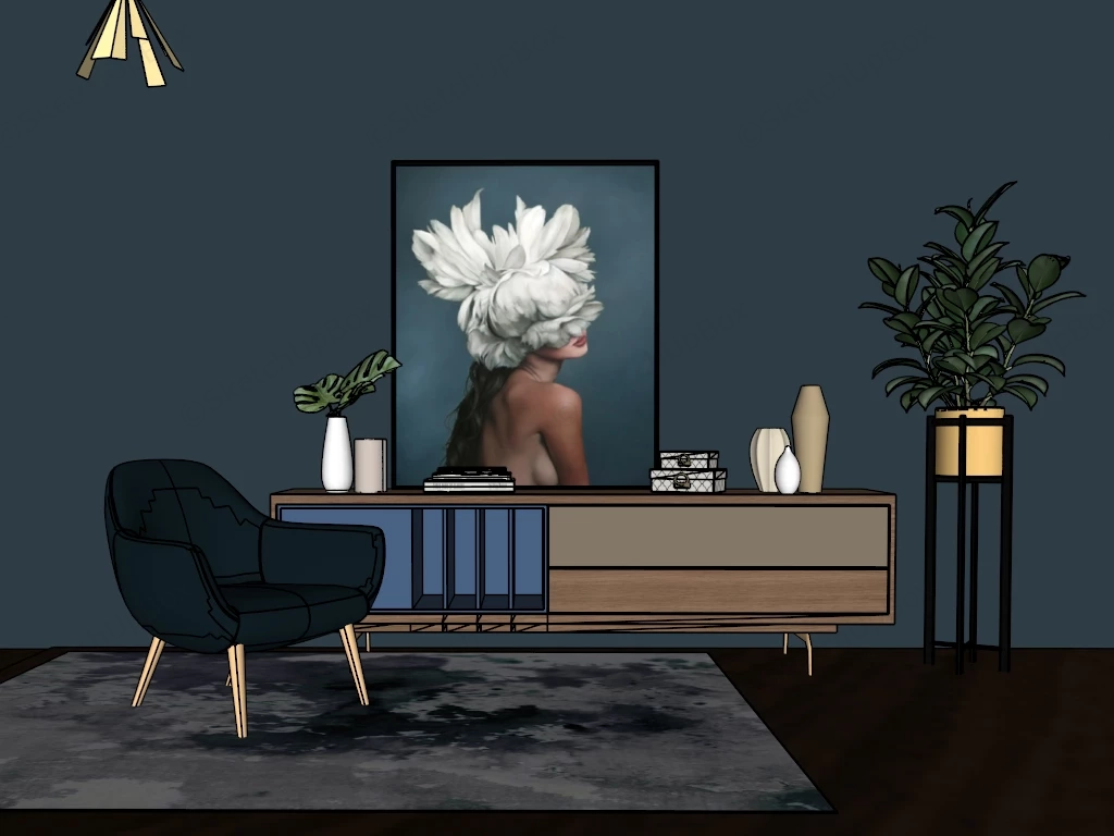 Mid Century Modern Living Room Corner sketchup model preview - SketchupBox