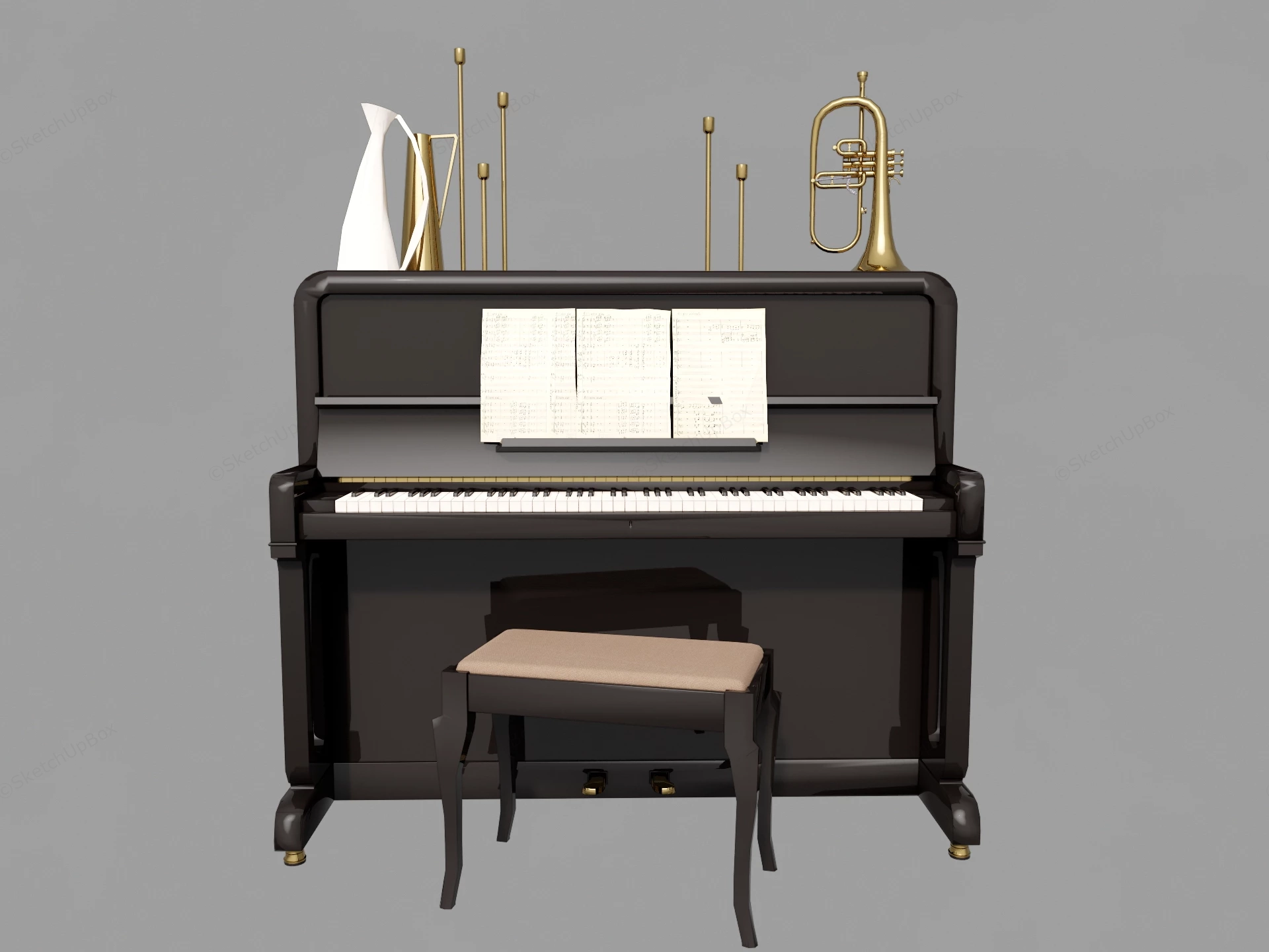 Classic Upright Piano And Bench sketchup model preview - SketchupBox