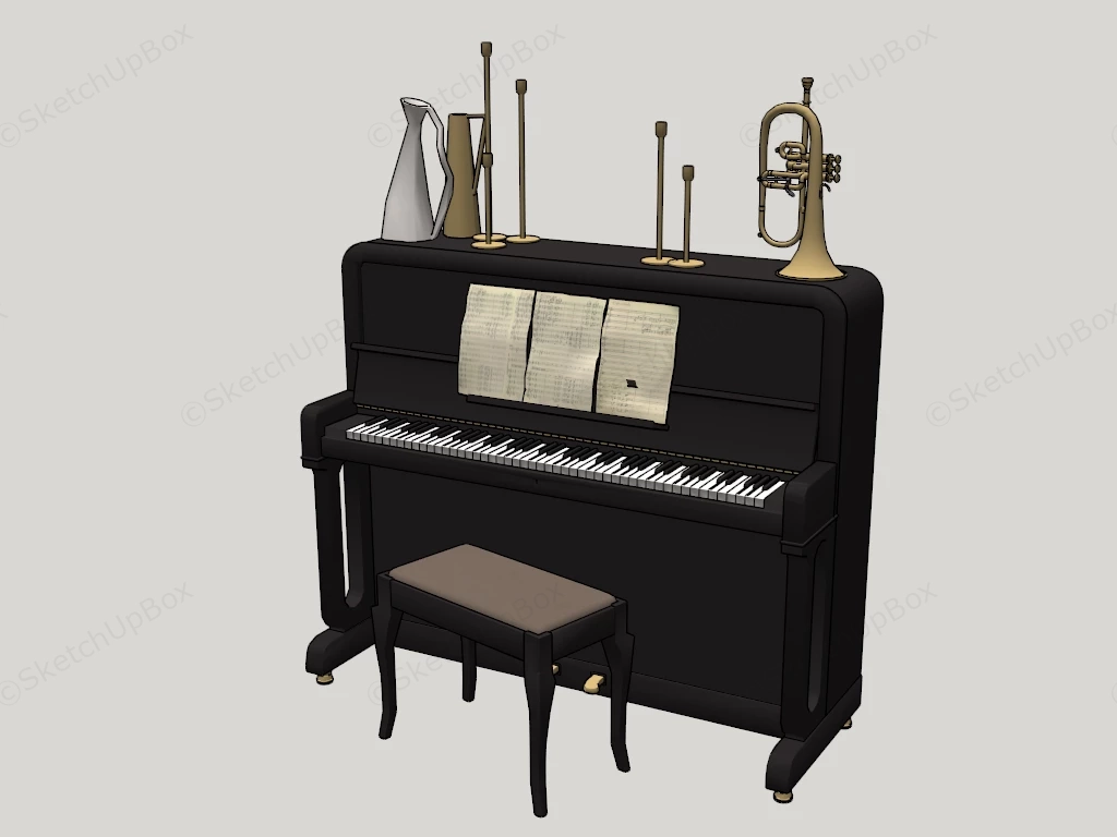 Classic Upright Piano And Bench sketchup model preview - SketchupBox