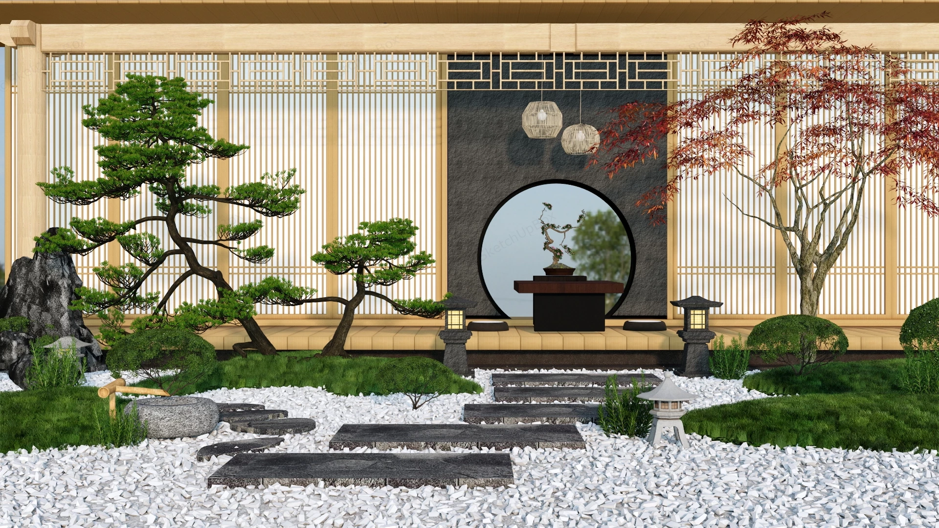 Zen Inspired Meditation Courtyard sketchup model preview - SketchupBox