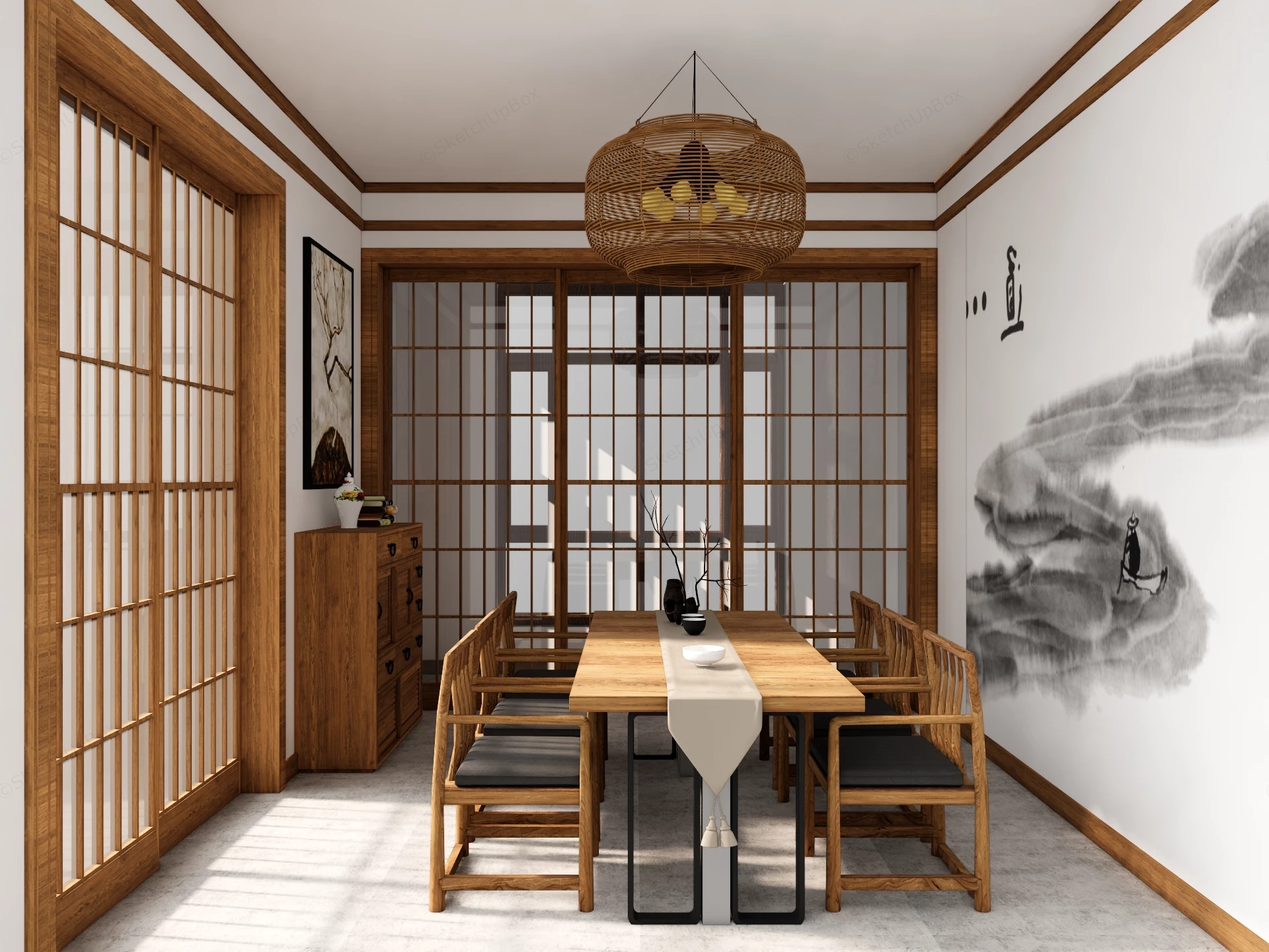 Zen Inspired Dining Room sketchup model preview - SketchupBox