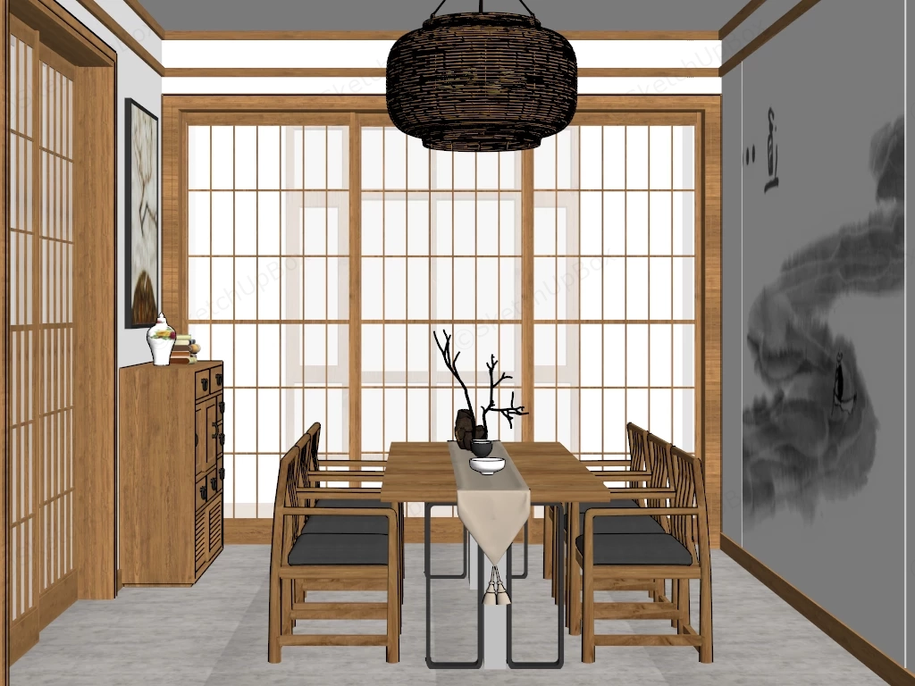 Zen Inspired Dining Room sketchup model preview - SketchupBox