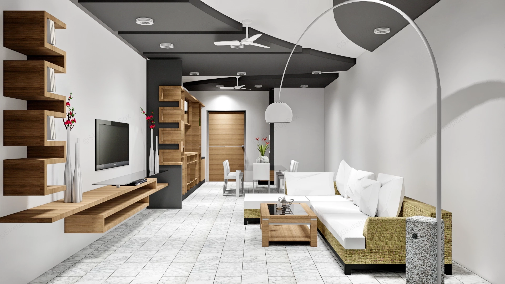 Modern Open Plan Living And Dining Area sketchup model preview - SketchupBox