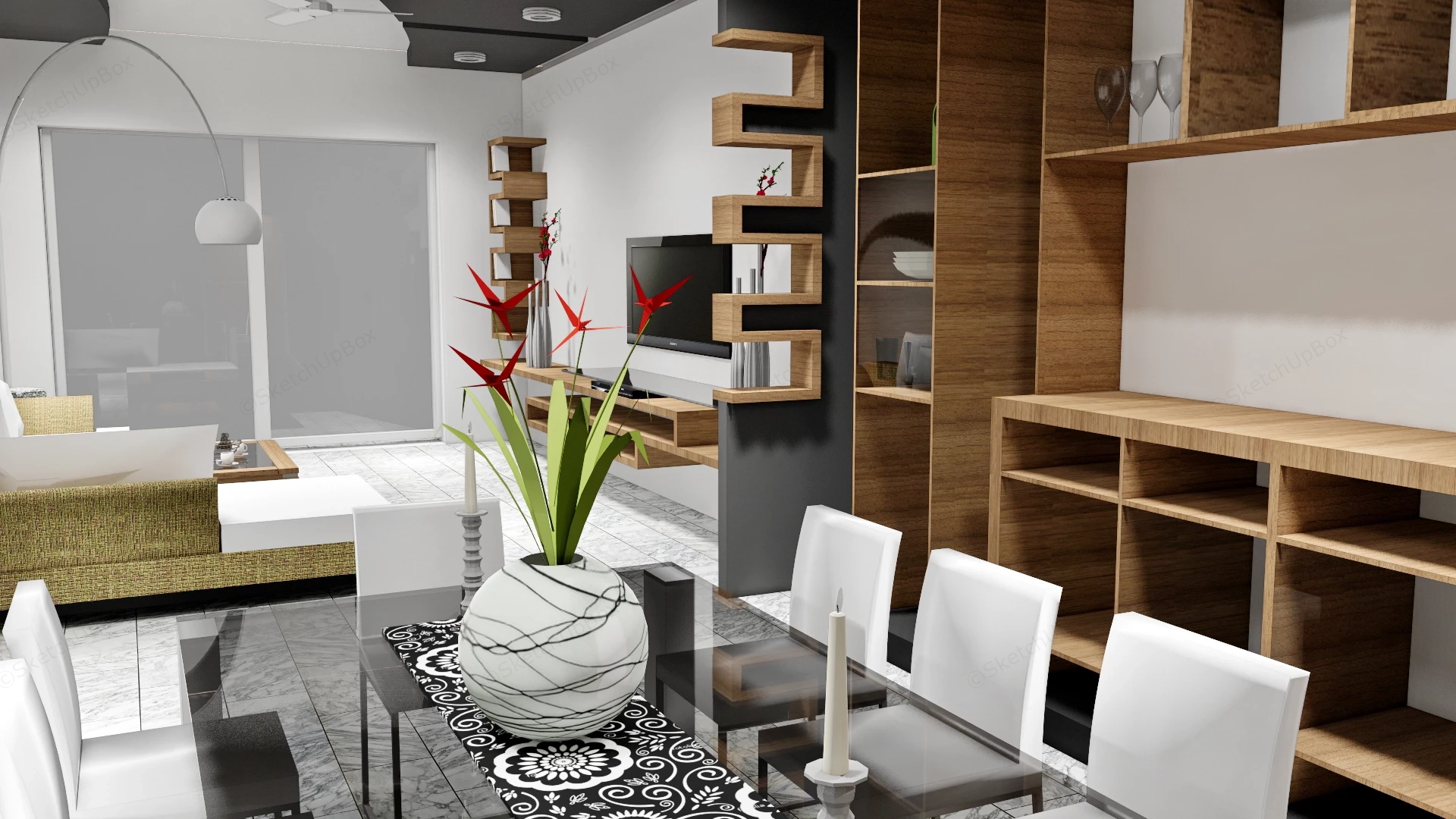 Modern Open Plan Living And Dining Area sketchup model preview - SketchupBox