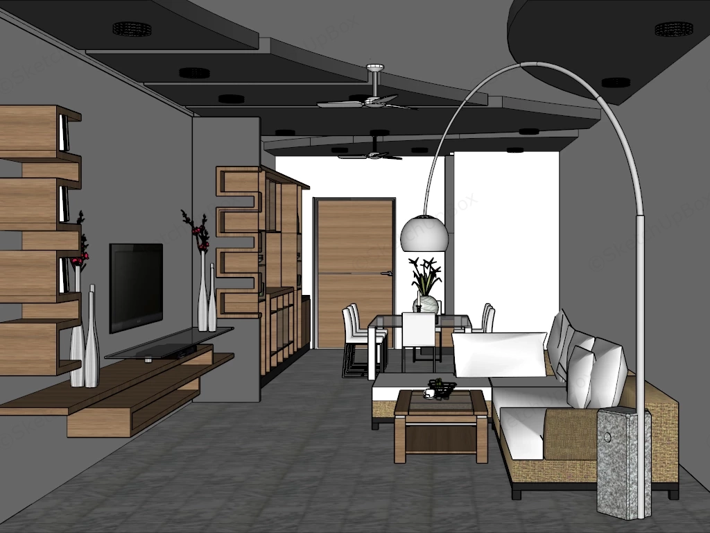 Modern Open Plan Living And Dining Area sketchup model preview - SketchupBox