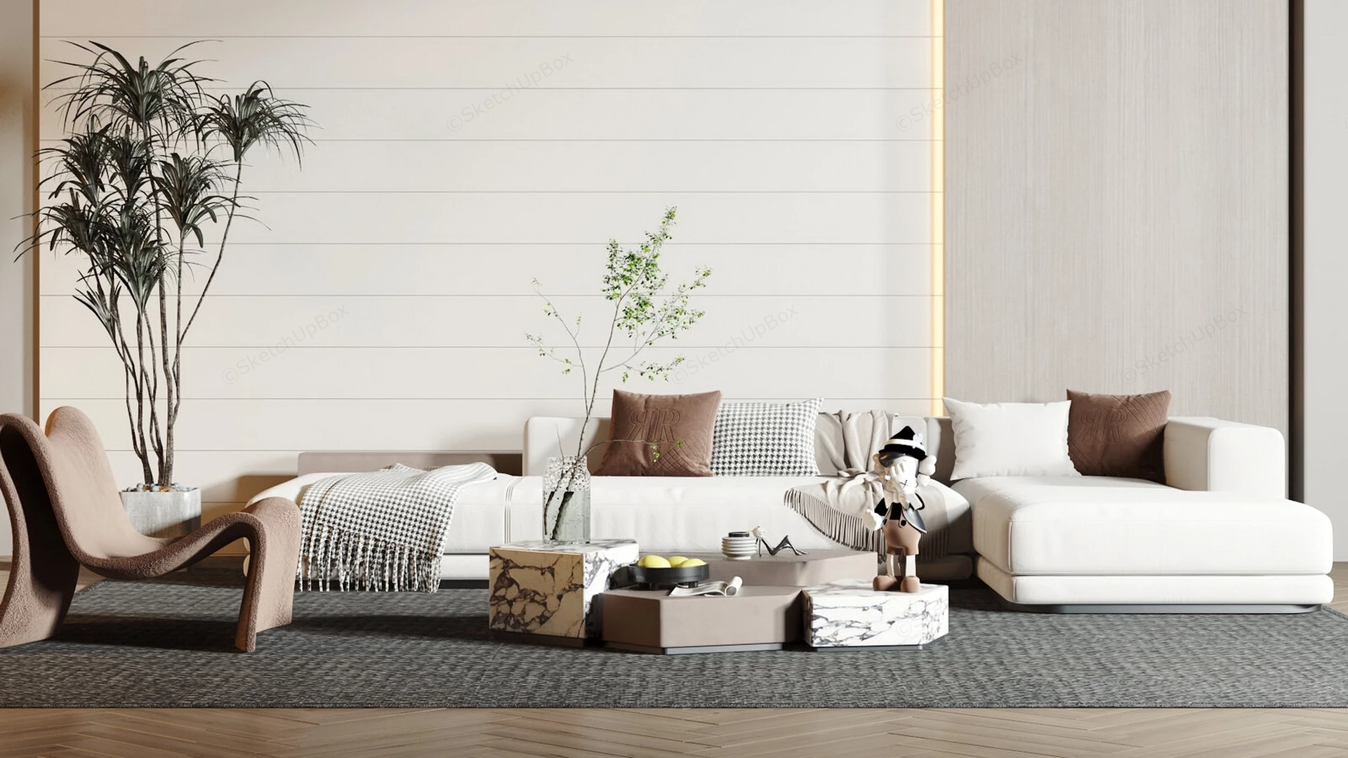 Modern Minimalist Living Room sketchup model preview - SketchupBox