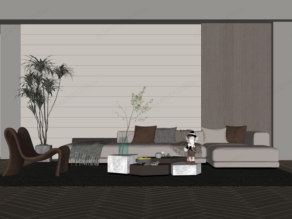 Modern Minimalist Living Room sketchup model preview - SketchupBox