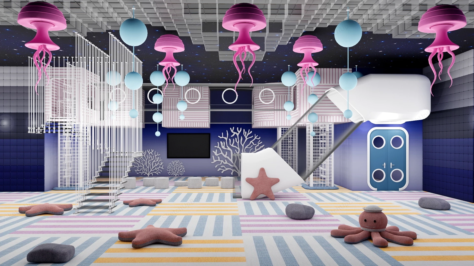 Ocean Themed Indoor Children's Playroom sketchup model preview - SketchupBox