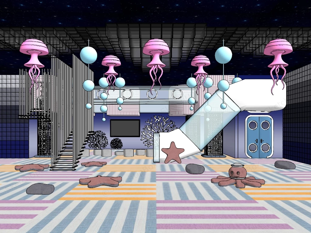 Ocean Themed Indoor Children's Playroom sketchup model preview - SketchupBox
