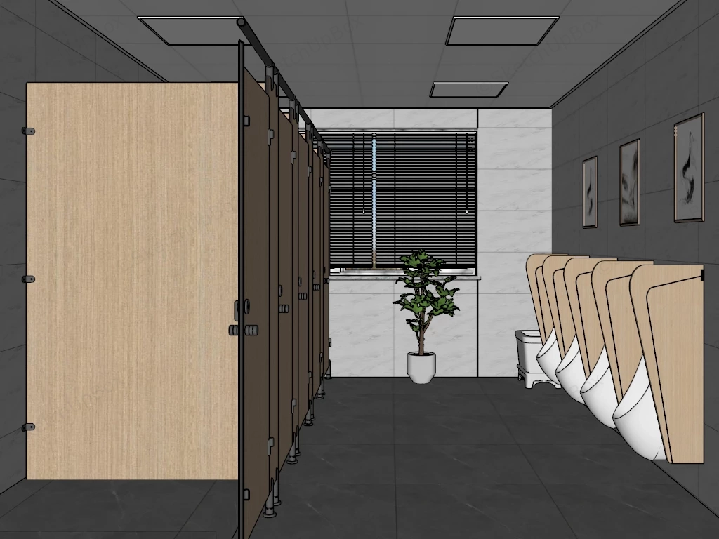 Modern Men's Public Restroom sketchup model preview - SketchupBox