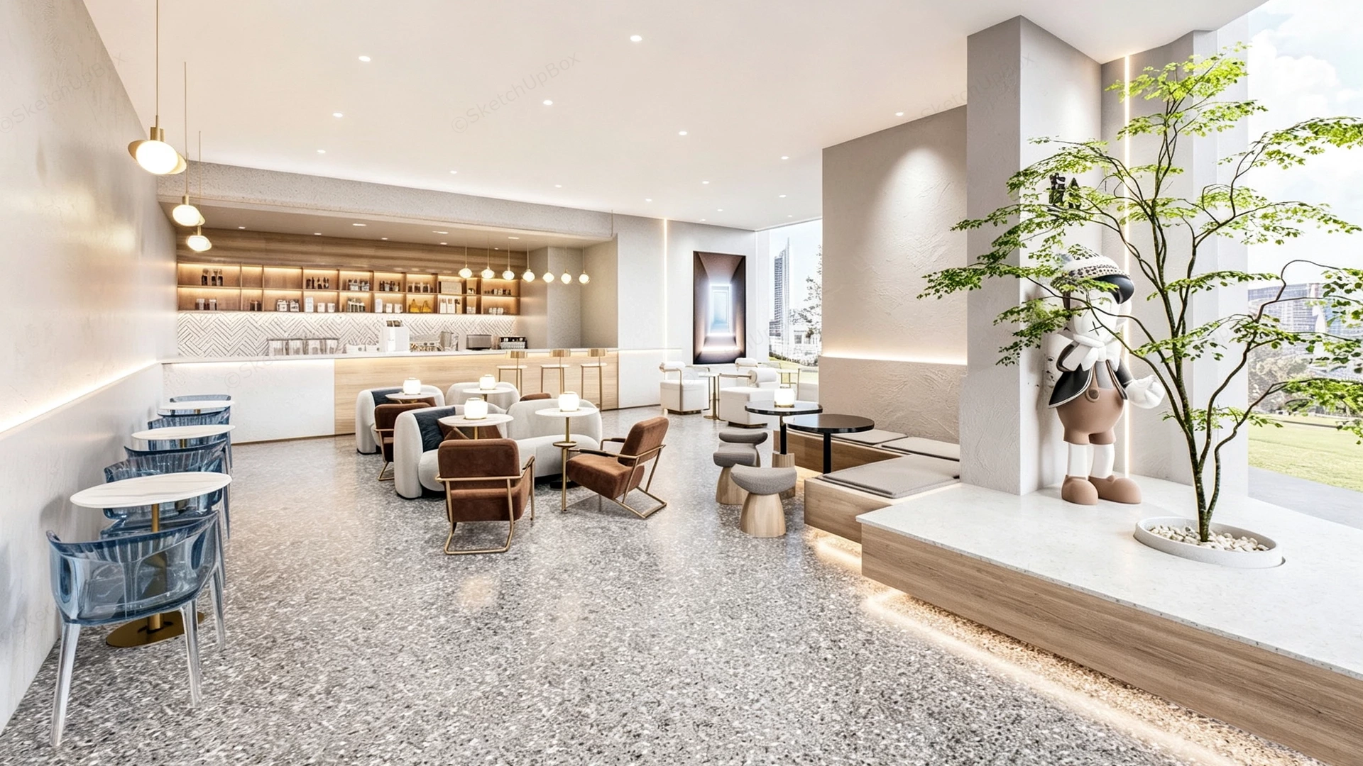 Modern Bright And Stylish Cafe Interior sketchup model preview - SketchupBox