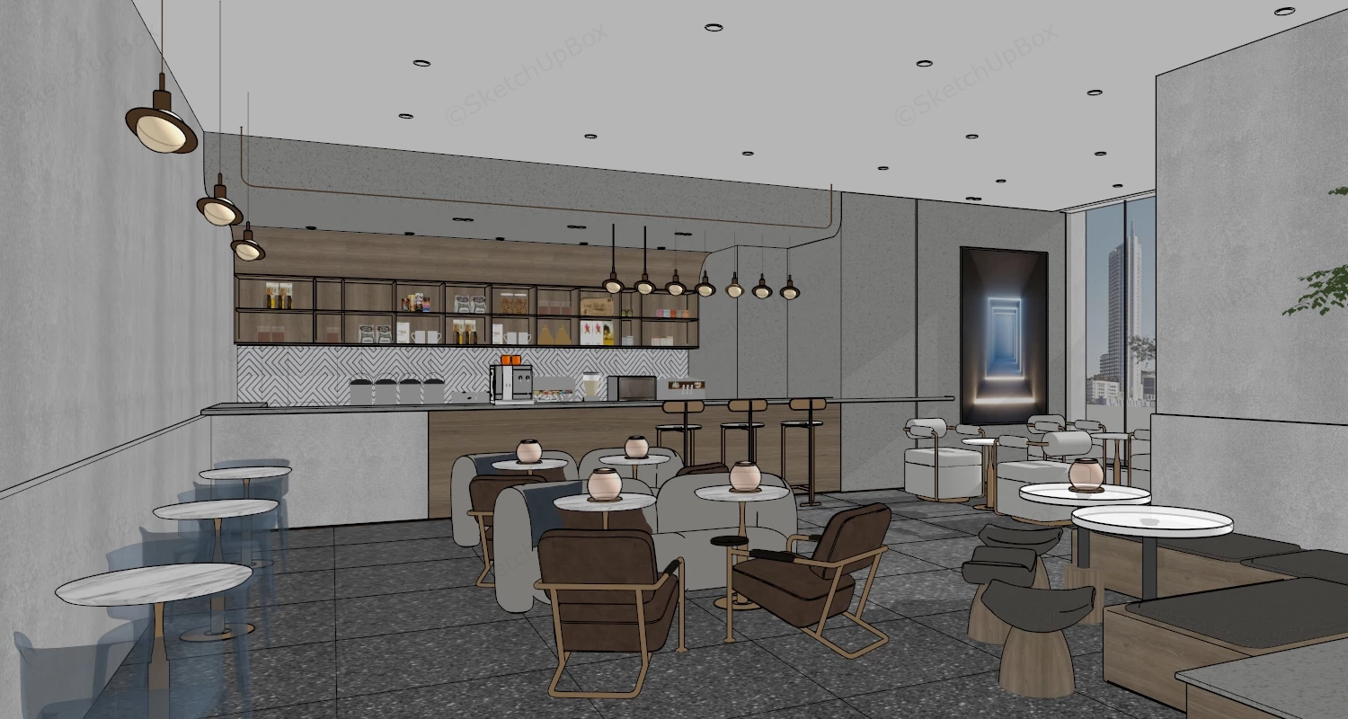 Modern Bright And Stylish Cafe Interior sketchup model preview - SketchupBox