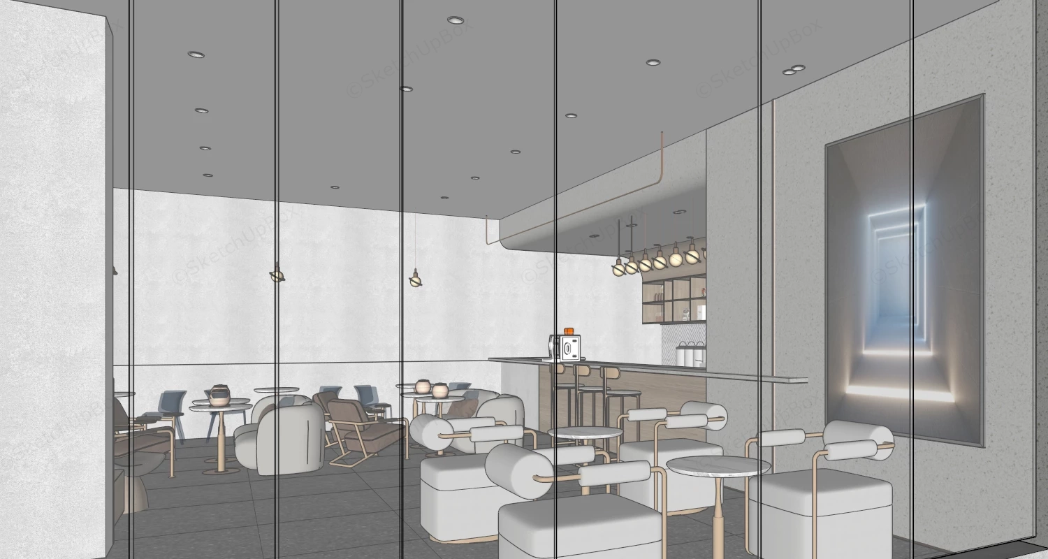 Modern Bright And Stylish Cafe Interior sketchup model preview - SketchupBox
