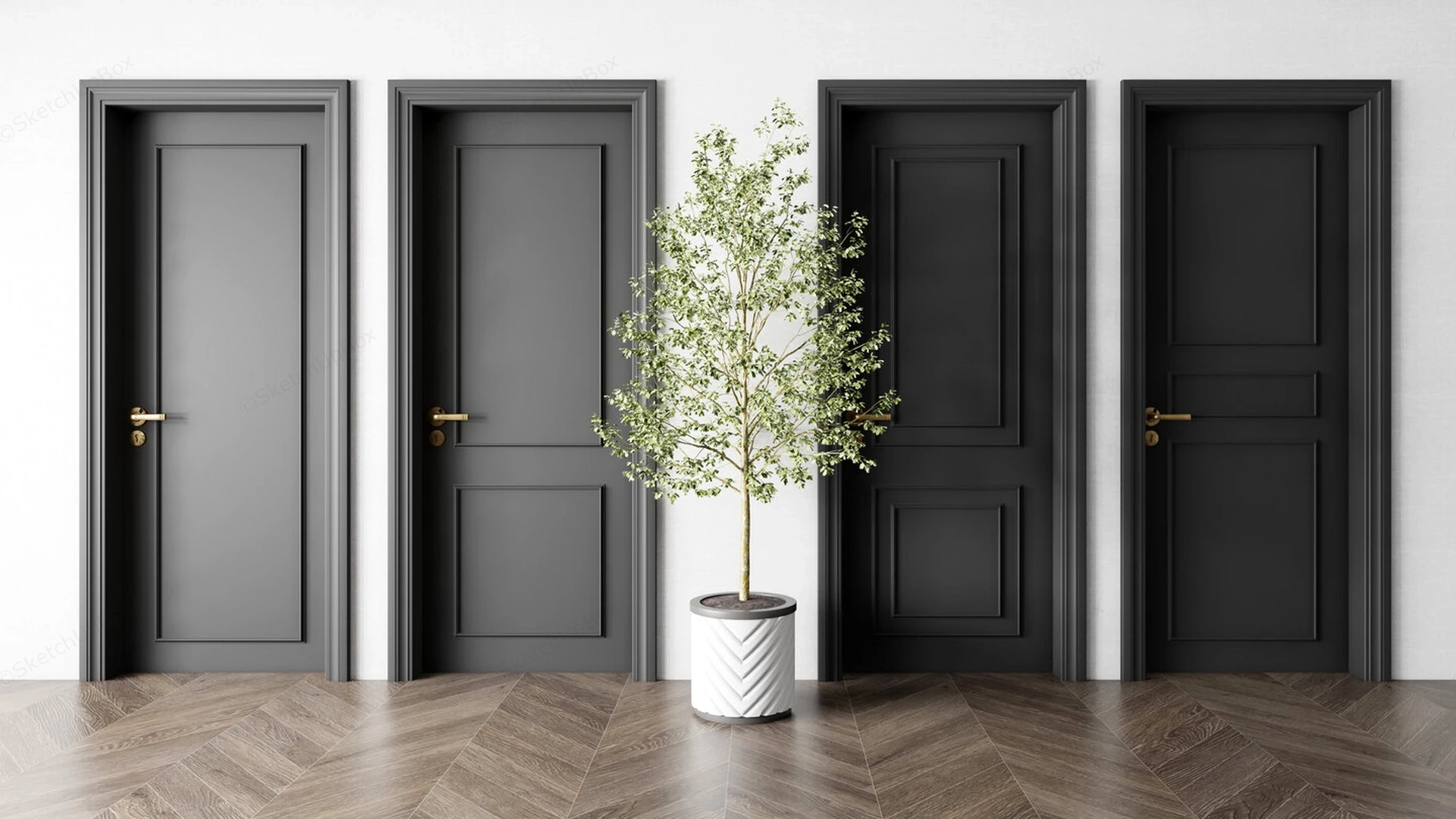Modern Black Paneled Doors sketchup model preview - SketchupBox