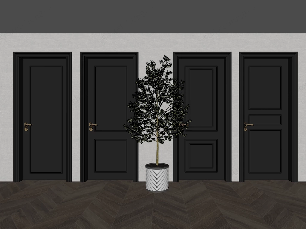 Modern Black Paneled Doors sketchup model preview - SketchupBox