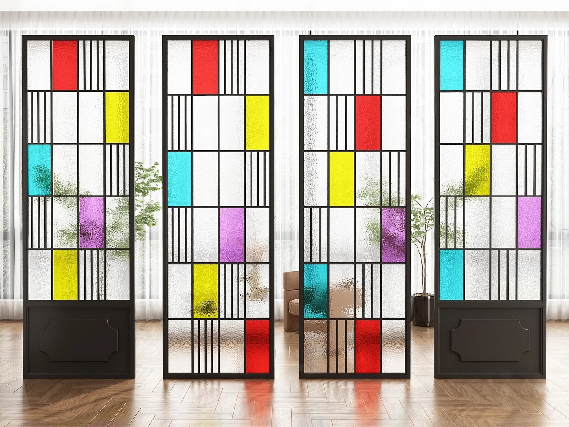 Piet Mondrian Inspired Stained Glass Room Dividers sketchup model preview - SketchupBox