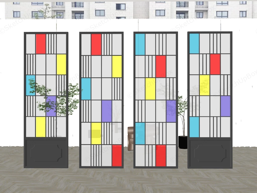 Piet Mondrian Inspired Stained Glass Room Dividers sketchup model preview - SketchupBox