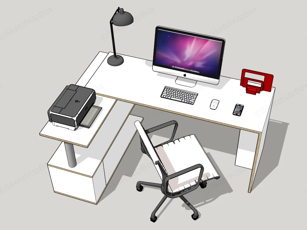 Modern L Shaped Office Desk Setup With Computer sketchup model preview - SketchupBox