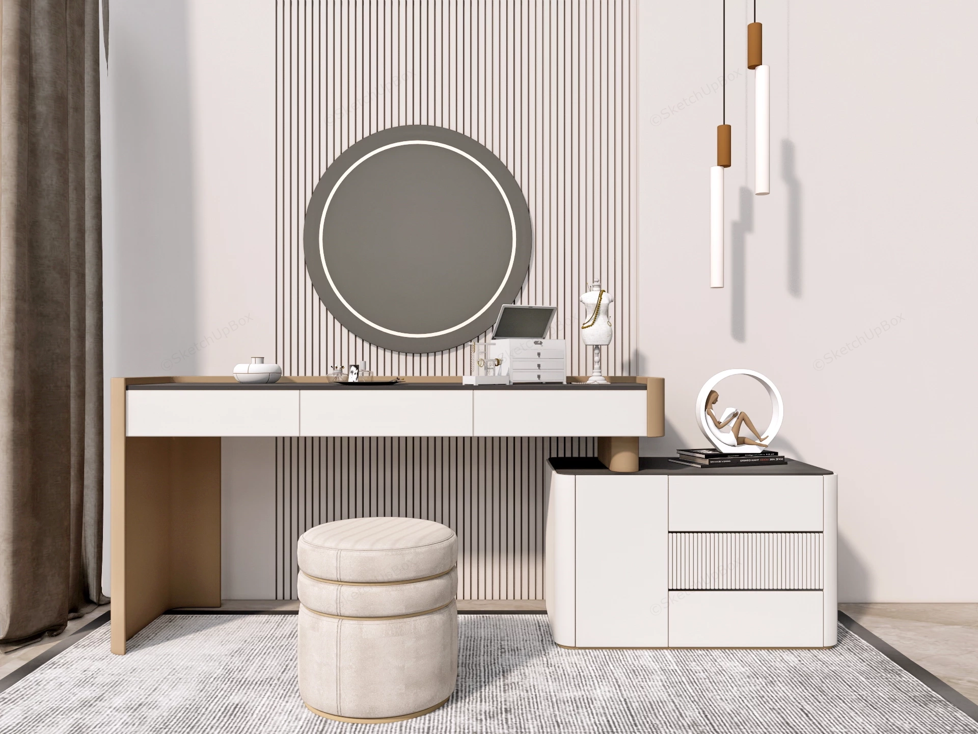 Modern Makeup Vanity Set With Side Cabinet sketchup model preview - SketchupBox