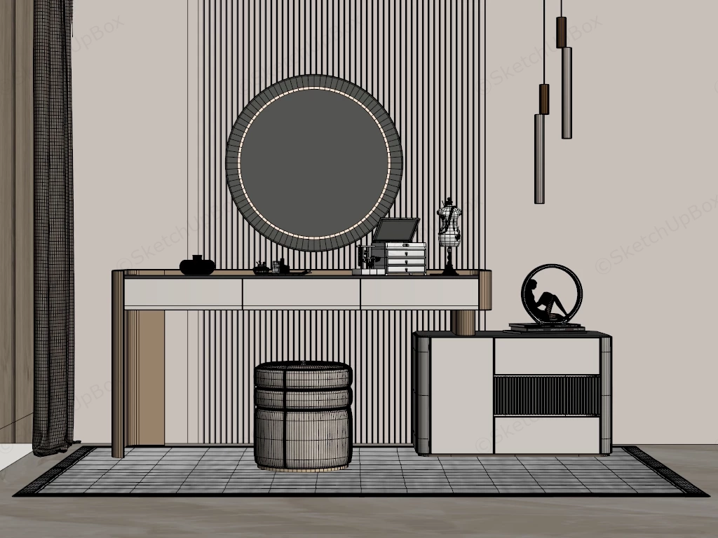 Modern Makeup Vanity Set With Side Cabinet sketchup model preview - SketchupBox