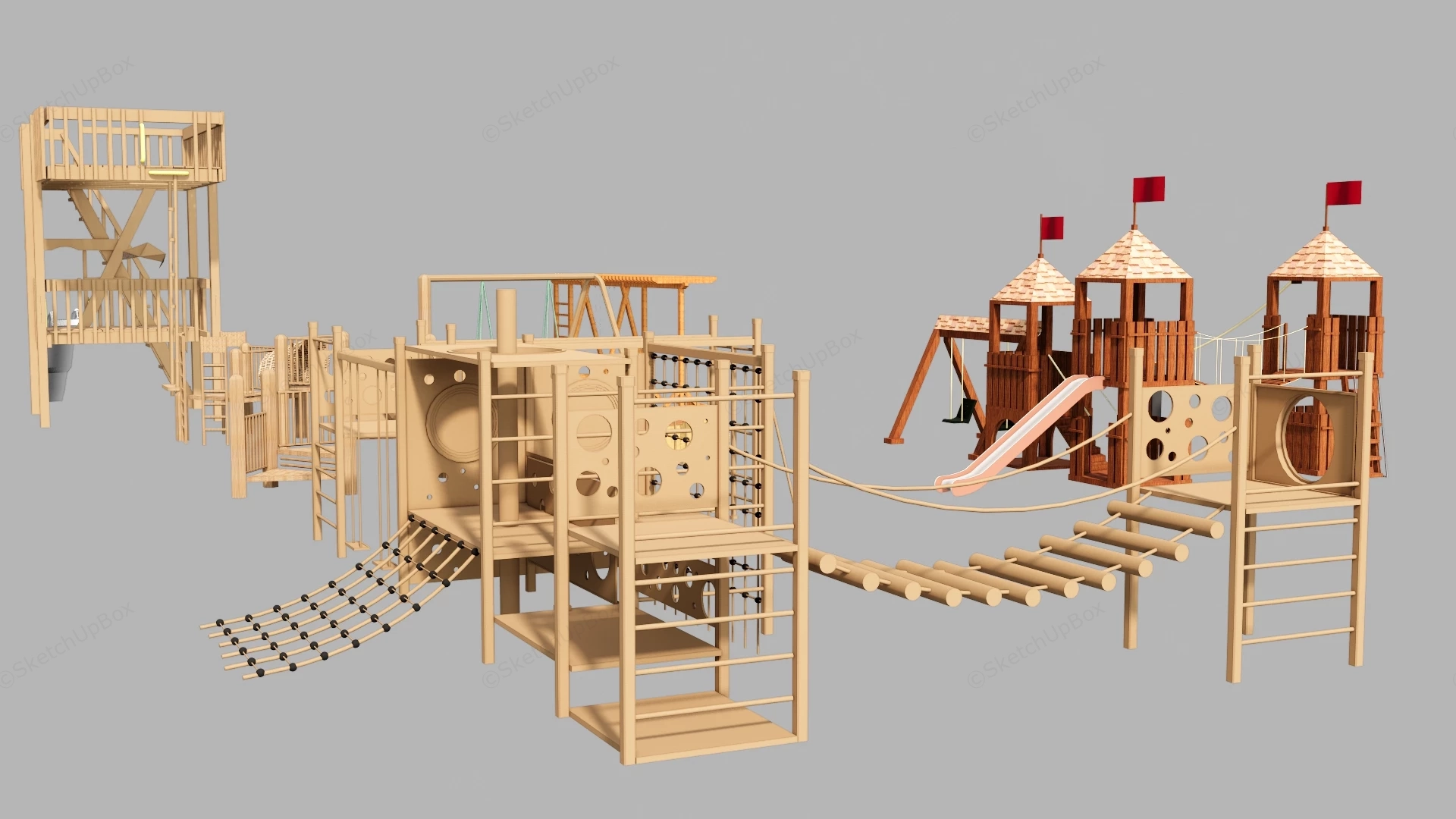 Modular Wooden Playground Structures sketchup model preview - SketchupBox
