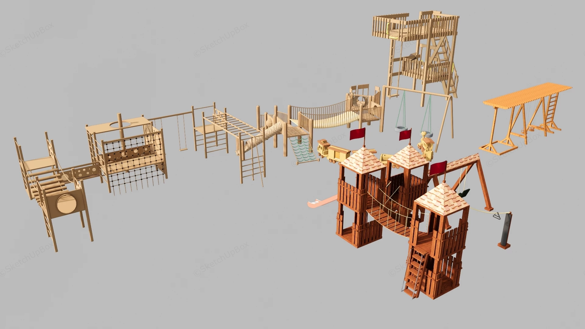 Modular Wooden Playground Structures sketchup model preview - SketchupBox