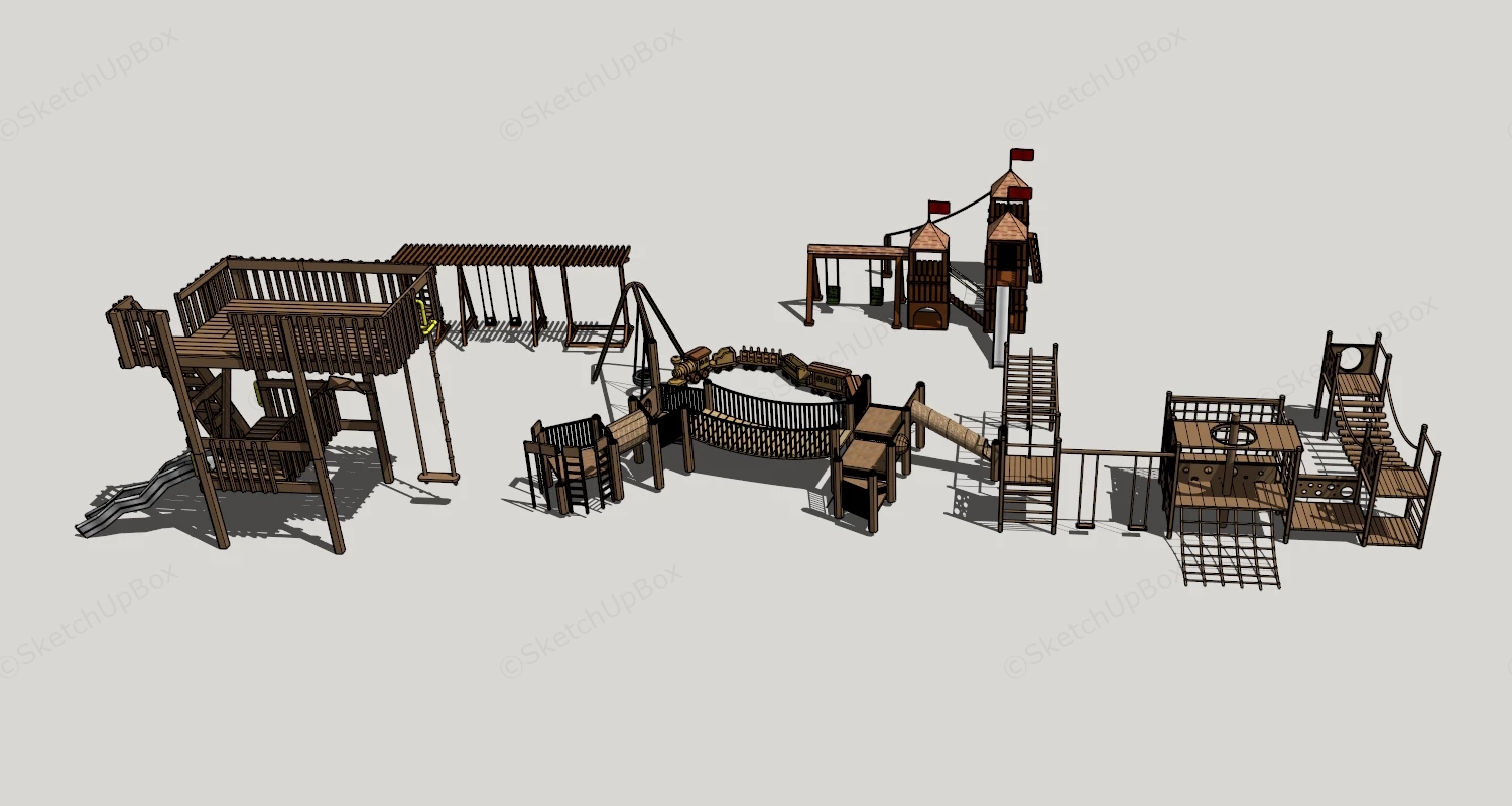 Modular Wooden Playground Structures sketchup model preview - SketchupBox