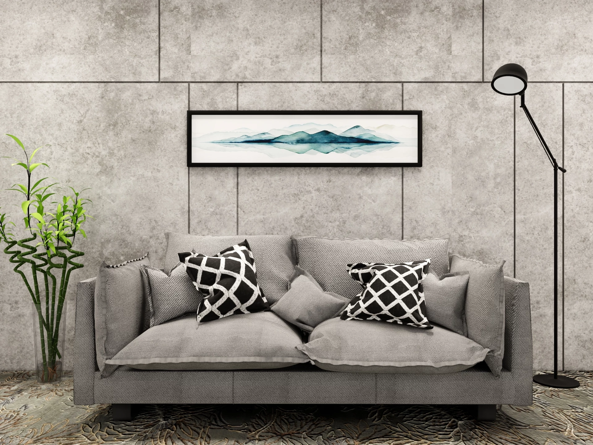 Comfy Grey Linen Deep Seat Couch sketchup model preview - SketchupBox