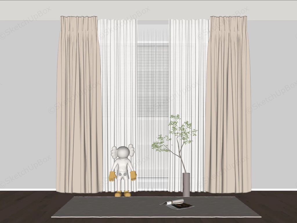 Minimalist Living Room With Beige Curtains sketchup model preview - SketchupBox