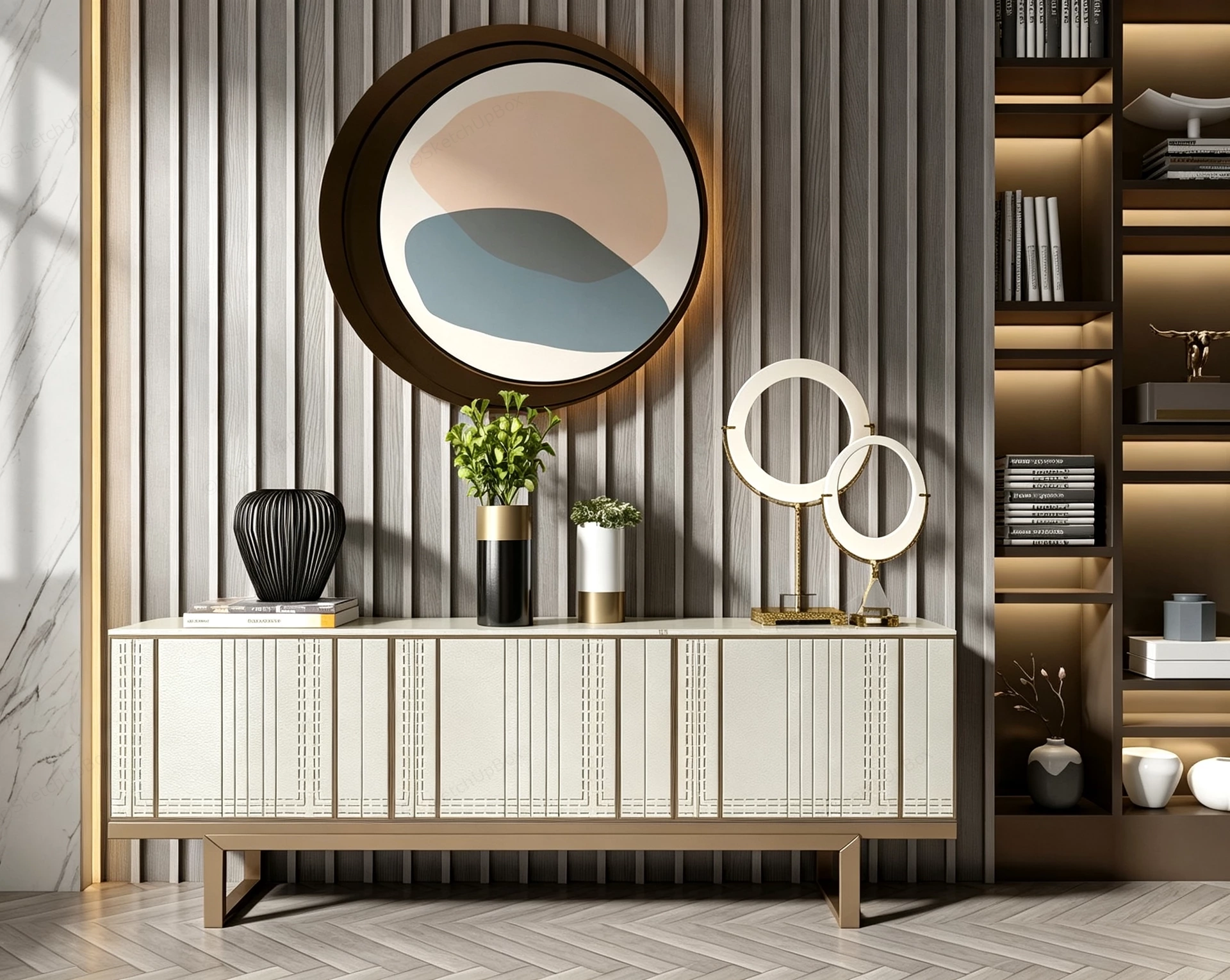 Luxurious Contemporary Living Space Sideboard Credenza sketchup model preview - SketchupBox
